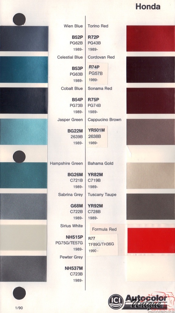 1989-1992 Honda Paint Charts Autocolor